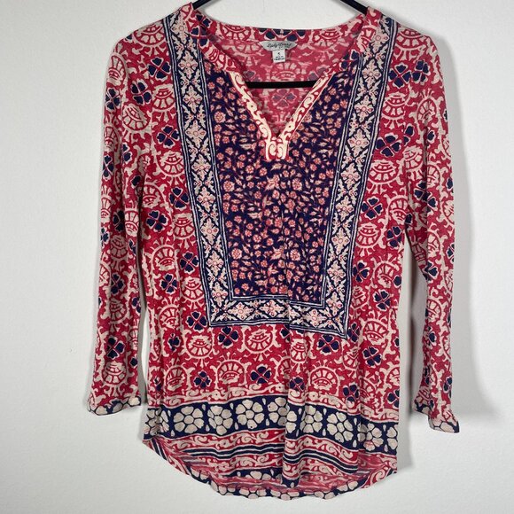 Lucky Brand Women's LS Navy Red Floral Top Small Casual! - Picture 1 of 5